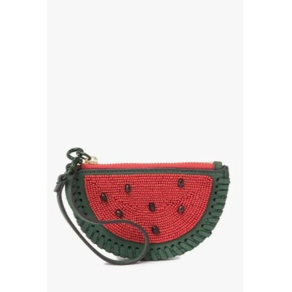 SOLD Tory Burch Womens Red Watermelon Leather Beaded Wristlet Coin Purse Bag NWT - Picture 6 of 10